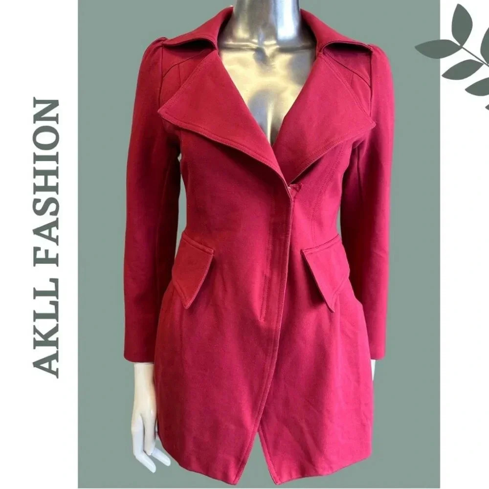 Red Jackets Zipperr Closire Hip Lengthh Pocket Knit Collar Size Large